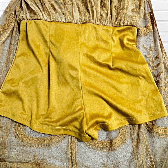 Honey Punch Floral Lace Maxi Dress Mesh Open Slit Short Attach Romper Boho Small - Picture 12 of 13